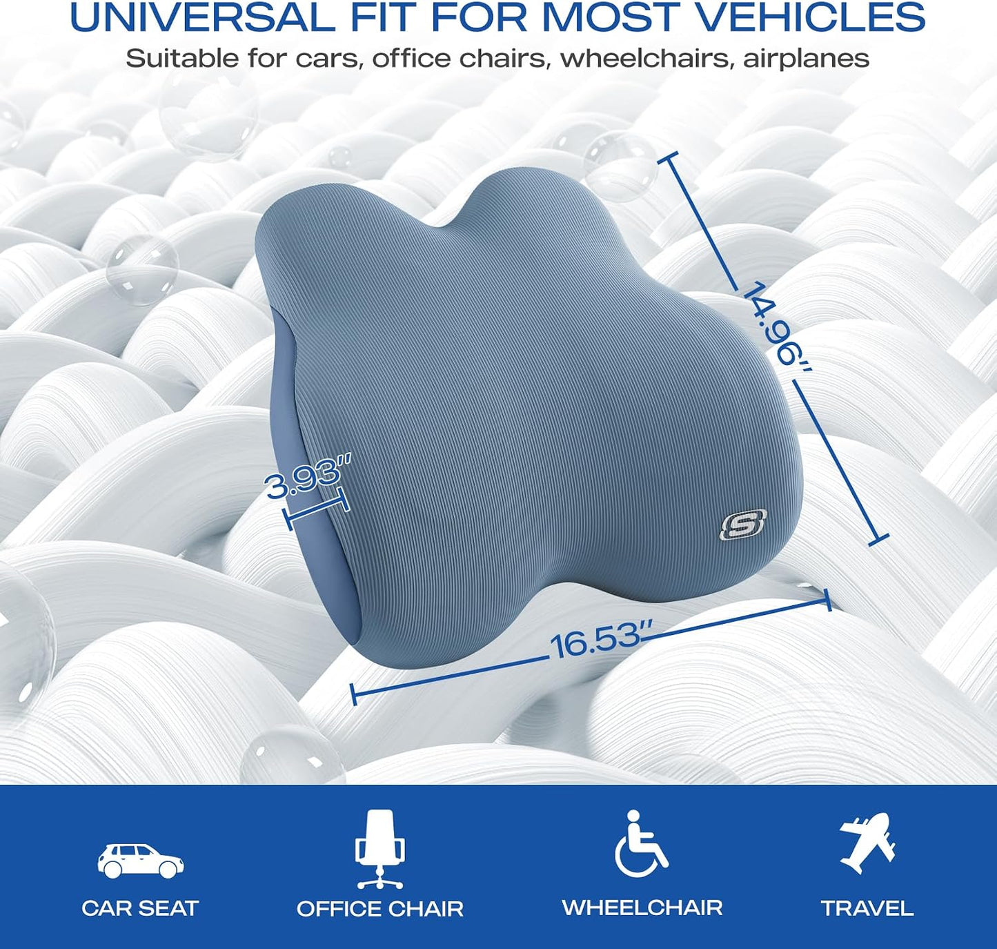 Skechers Memory Foam Lumbar Pillow,Lumbar Support Pillow for Office, Chair Lower Back Pain Relief Lumbar Pillow, Ergonomic Design Back Support Pillow for Office Chair, Car, Home, Travel,Black