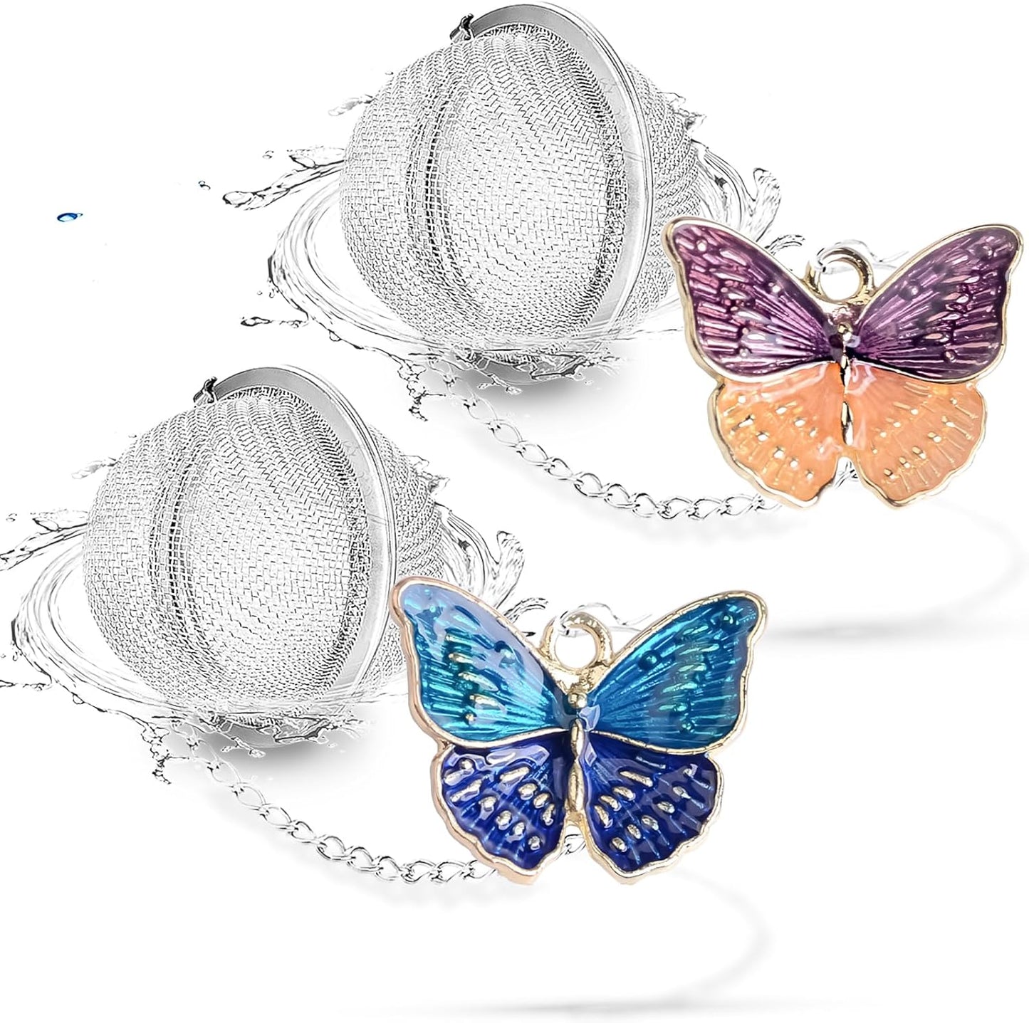 NSTaygate 2pcs Tea Infuser,Loose Leaf Tea Steeper Tea Strainer with Charm Handmade Dragonfly Butterfly Pendant Tea Ball Tea Filter Tea Infusers for Loose Tea