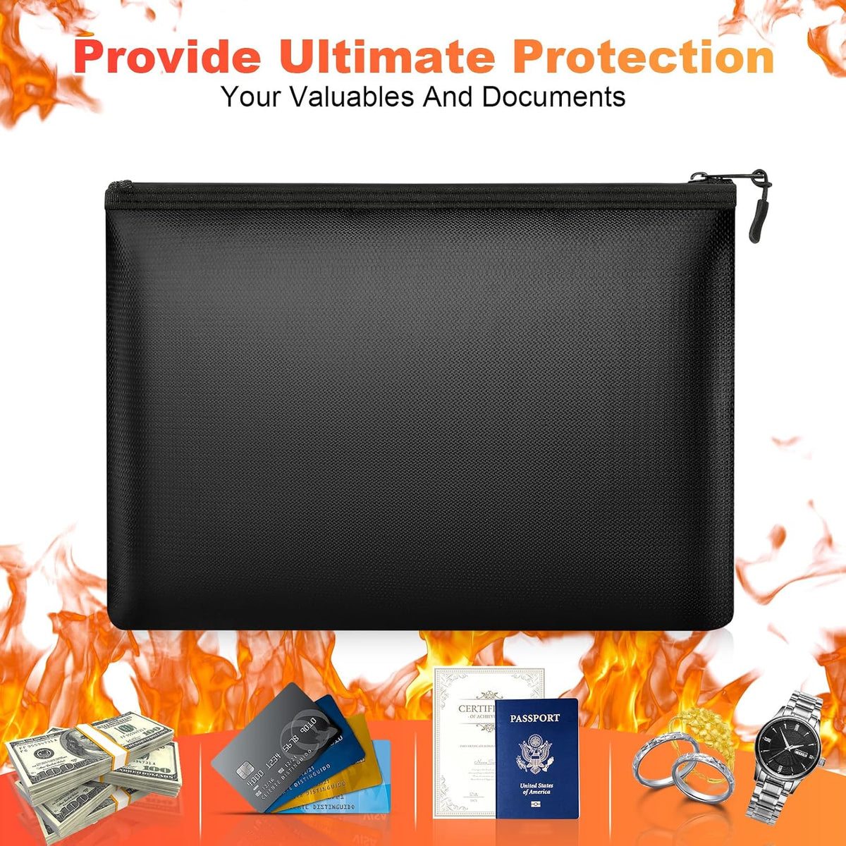 Fireproof Money Document Bag with Waterproof Zipper, 13.5" x 10"