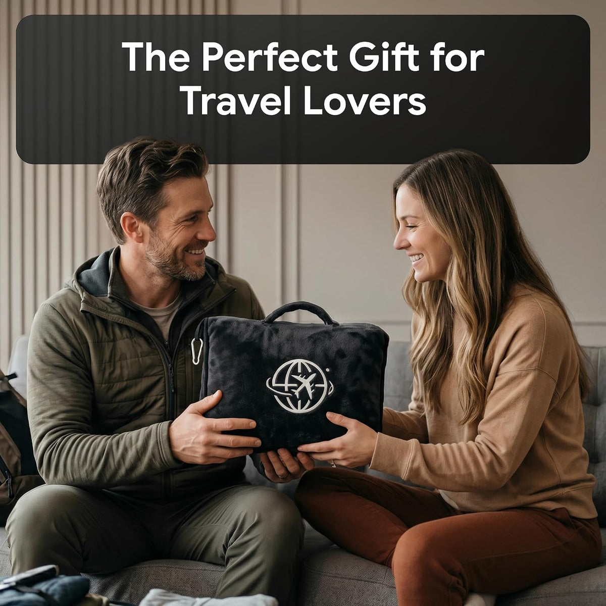 2-in-1 Travel Blanket and Pillow – Lightweight, Compact, Ultra Soft, Machine Washable – Handle, Luggage Sleeve, Backpack Clip – for Travel Airplane, Car, Office (Gray)