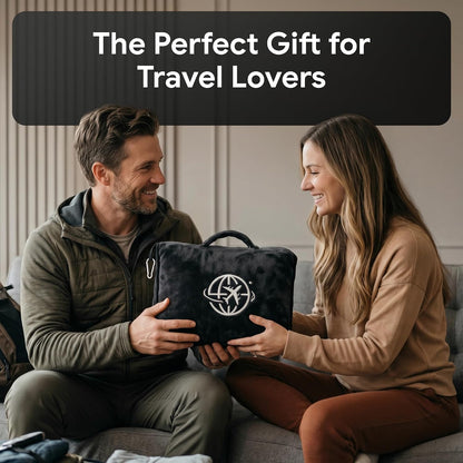 2-in-1 Travel Blanket and Pillow – Lightweight, Compact, Ultra Soft, Machine Washable – Handle, Luggage Sleeve, Backpack Clip – for Travel Airplane, Car, Office (Gray)