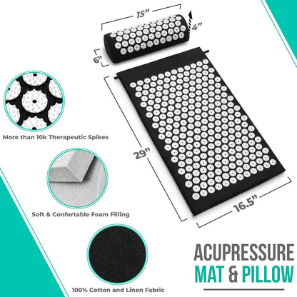 Sivan Health and Fitness Acupressure Mat and Pillow Set - Grounding Mat for Stress, Back & Neck Pain - Acupuncture Point Massage Mat for Muscle Relaxation, Sciatica, & Meditation - Includes Carry Bag