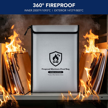 Large Fireproof Document Bag - 2000℉ Waterproof Fireproof Money Bag with Zipper 15"x11", Important Document Storage Organizer for Valuables, Legal Documents, Passport - Home Safety Safe