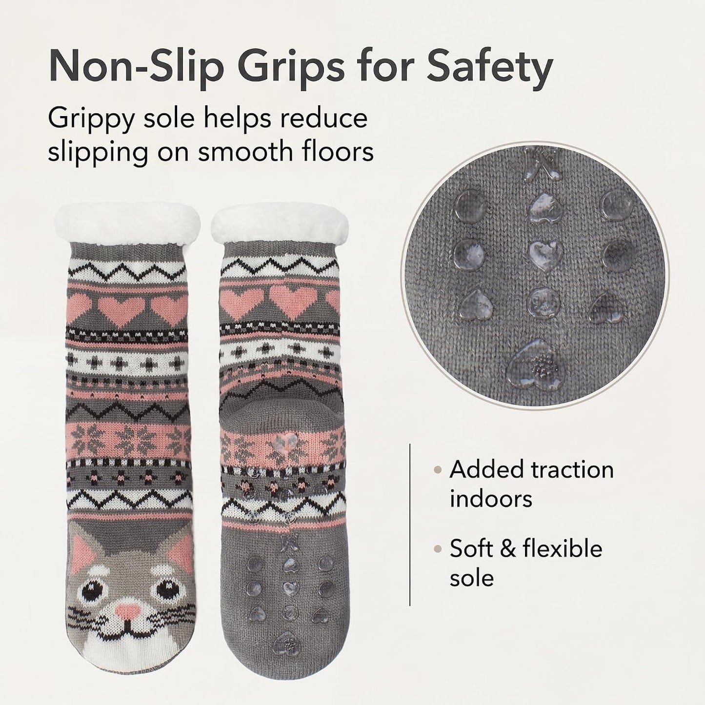 cosyone1997 Fuzzy Slipper Socks for Women Kids with Grips, Cute Animal Sherpa Lined Non-Slip Cozy Winter Socks Gifts
