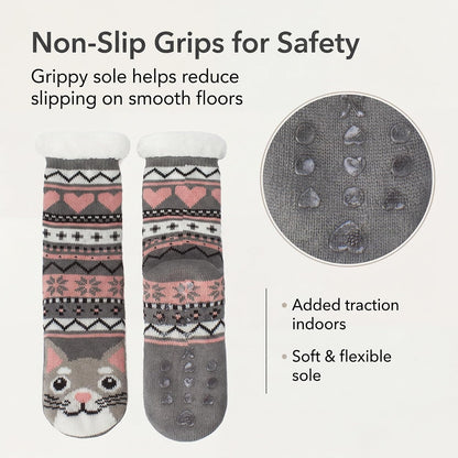cosyone1997 Fuzzy Slipper Socks for Women Kids with Grips, Cute Animal Sherpa Lined Non-Slip Cozy Winter Socks Gifts