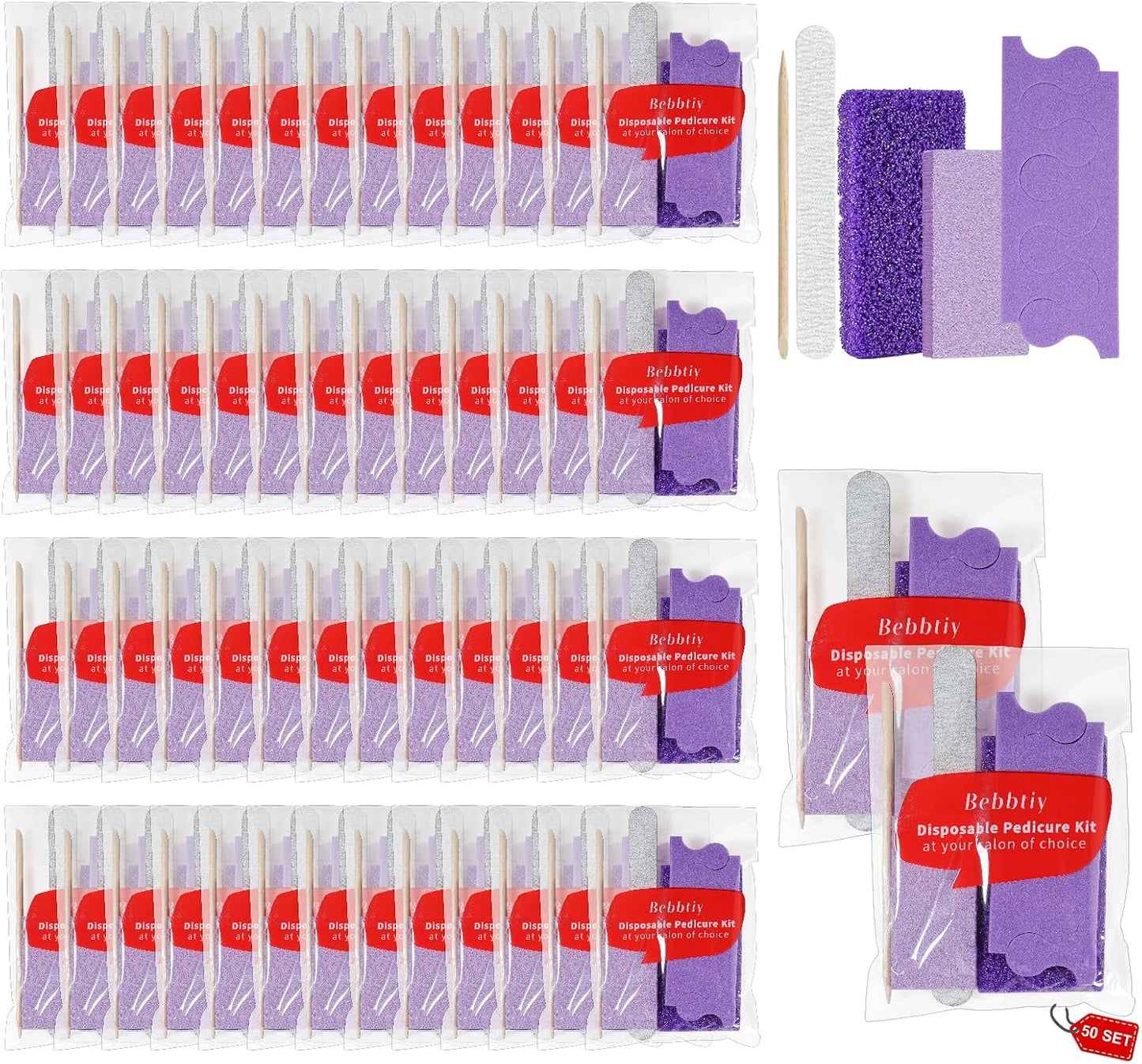 Disposable Pedicure Kit Sets, 5 in 1 Nail Salon Manicure Pedicure Kit Professional, Nail File, Pumice Pad, Mini Buffer, Toe Separator, Wood Stick, Individually Package (20, Count, 80/100 Grit)