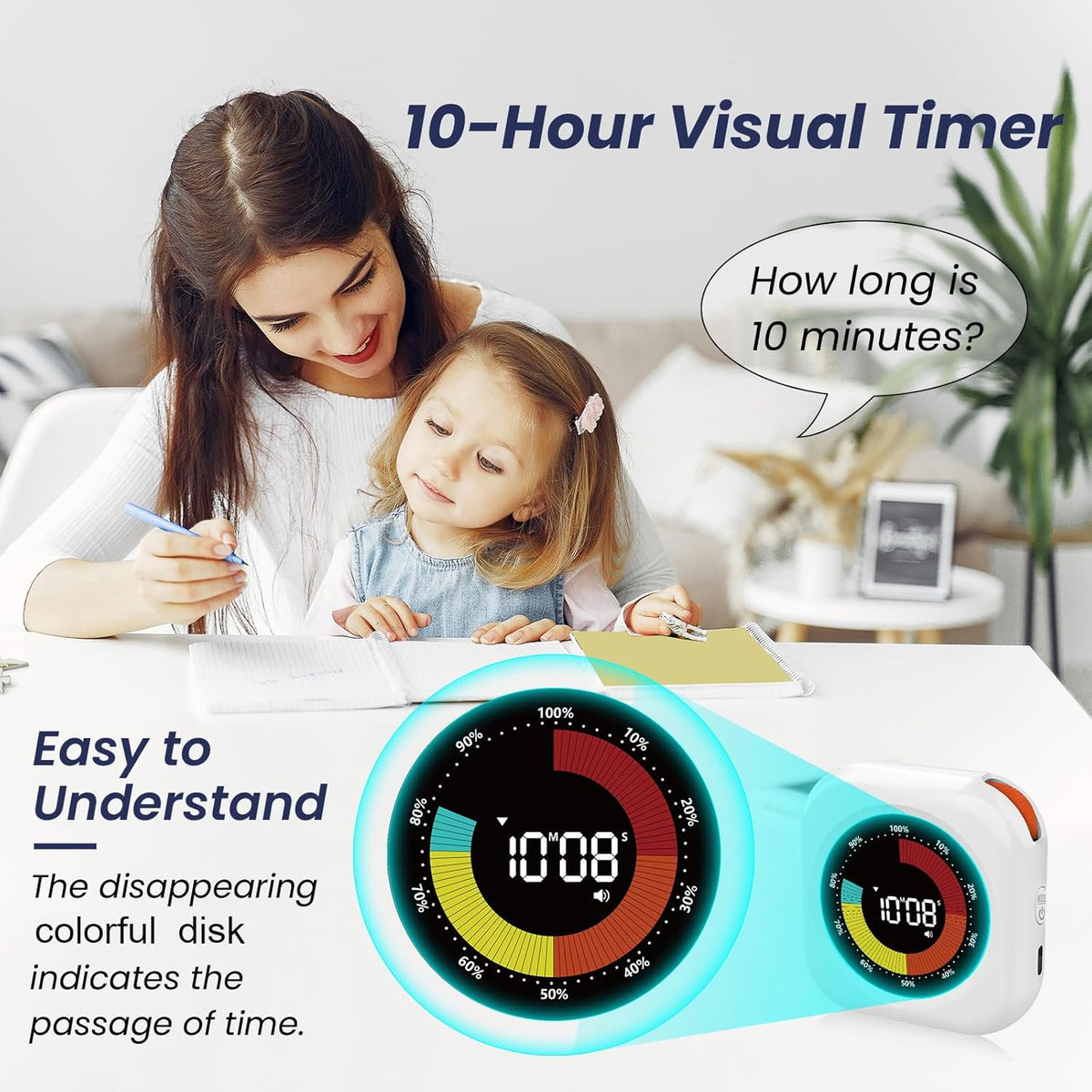 PERSUPER Visual Timer for Kids, Rechargeable 10-Hour Countdown/Up Timer