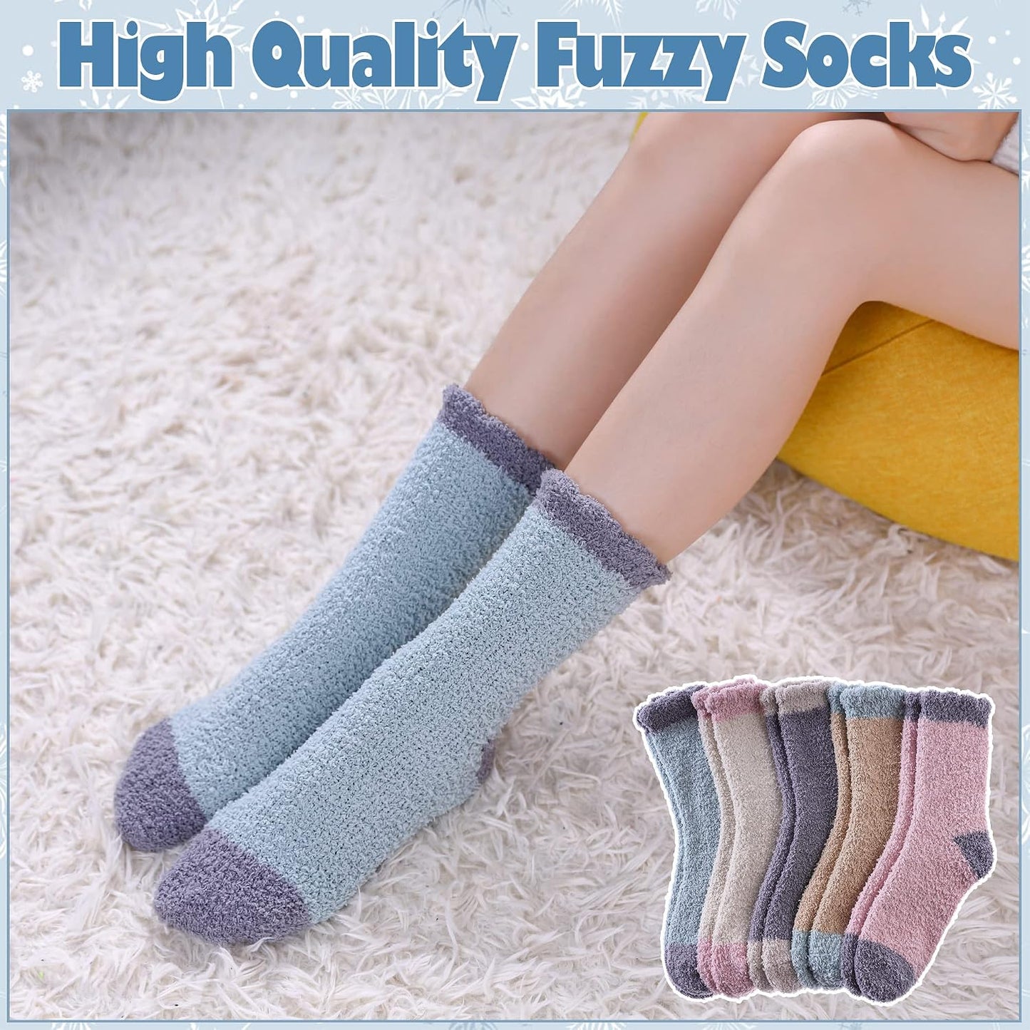 LANLEO 5/6 Pairs Womens Super Soft Fuzzy Plush Warm Winter Home Sleeping Slipper Socks