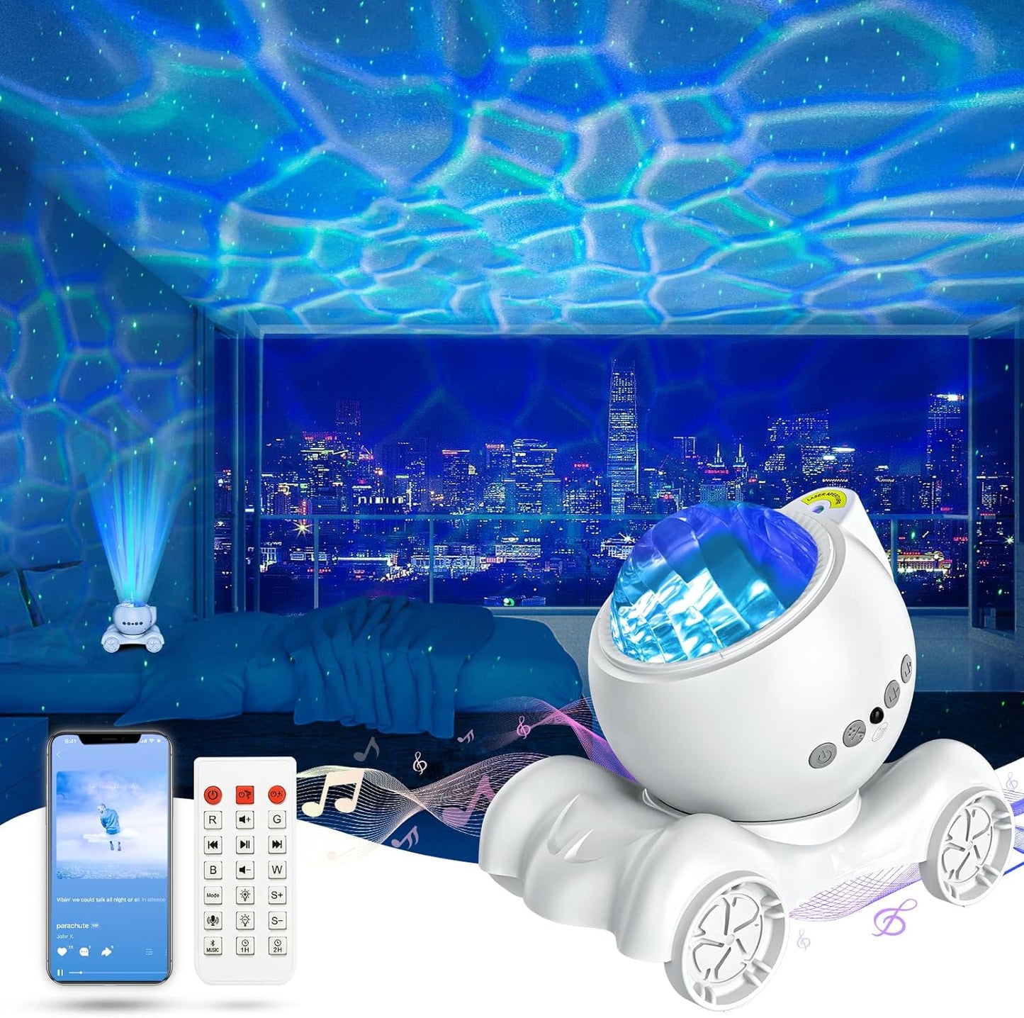 ENOKIK Galaxy Projector, Star Aurora Projector Built-in Bluetooth Speaker, Night Light for Kids Adults, White Noise Light for Home Decor/Relaxation/Party/Music/Gift (Black)