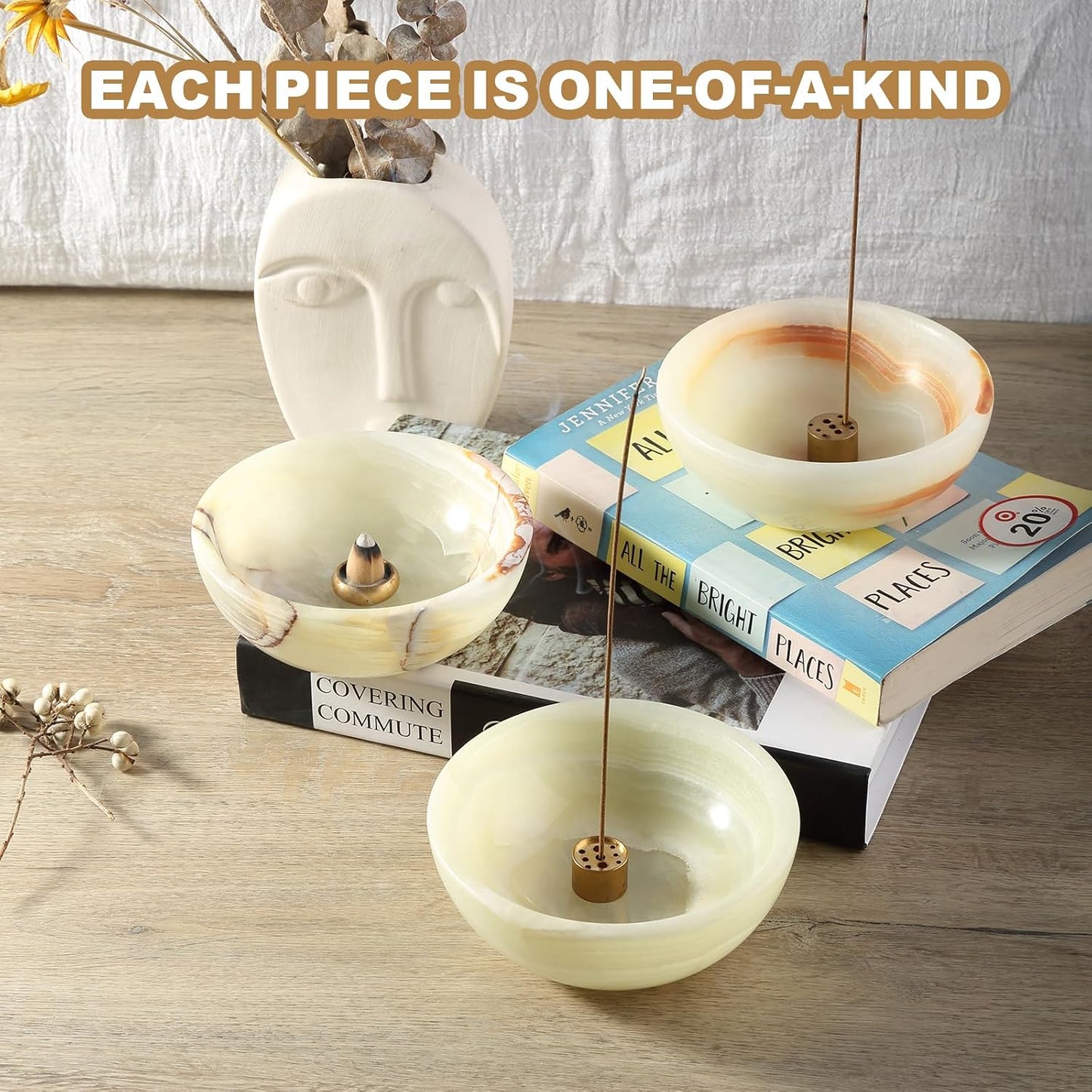 Koville Italian Travertine Incense Holder, 6" Incense Holders for Sticks, Sturdy Incense Burner Ash Catcher, Ideal for Meditation, Relaxing, Easy to Clean