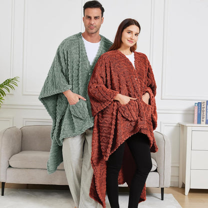 Wearable Blanket Poncho Cape Wrap for Adult, Cozy Sherpa Fleece Pocketed Shawl TV Throw Blankets for Office and Lounge(Purple,58'' x 64'')