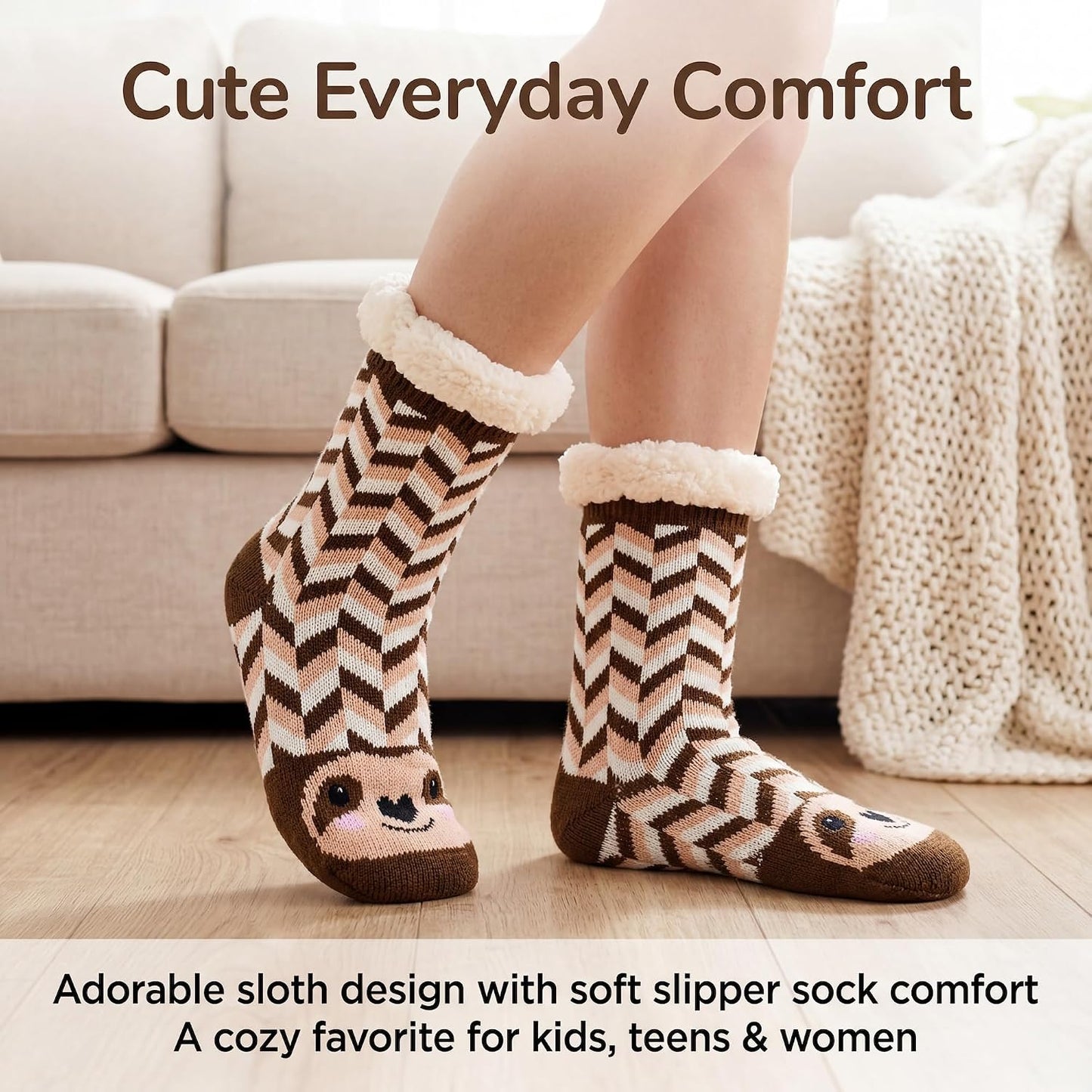 cosyone1997 Fuzzy Slipper Socks for Women Kids with Grips, Cute Animal Sherpa Lined Non-Slip Cozy Winter Socks Gifts