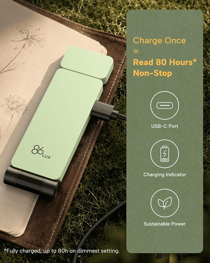 86lux Book Light, Rechargeable Clip-On LED Reading Light for Bed & Night Use - 3 Color Temperatures with Stepless Dimming, Ultralight Bookmark Design for Book Lovers, Grey