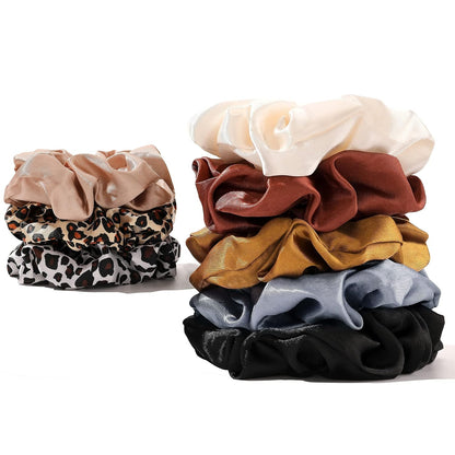 16 Pcs Scrunchies for Women - Black Satin Silk Scrunchies for Girls Hair Ties Elastics Bands Ponytail Holder Hair Accessories