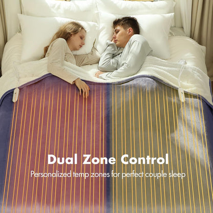 Heated Blanket Throw 50" x 60" - Soft Flannel Sherpa Electric Blanket Throw with 5 Heating Levels & 4 Hours Auto Off, Machine Washable, Ideal Gift for Grandma (Purple)