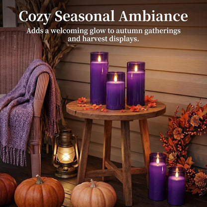 Homemory Gray Flickering Flameless Candles, Battery Operated Acrylic LED Pillar Candles with Remote Control and Timer, Halloween Decor, Set of 5