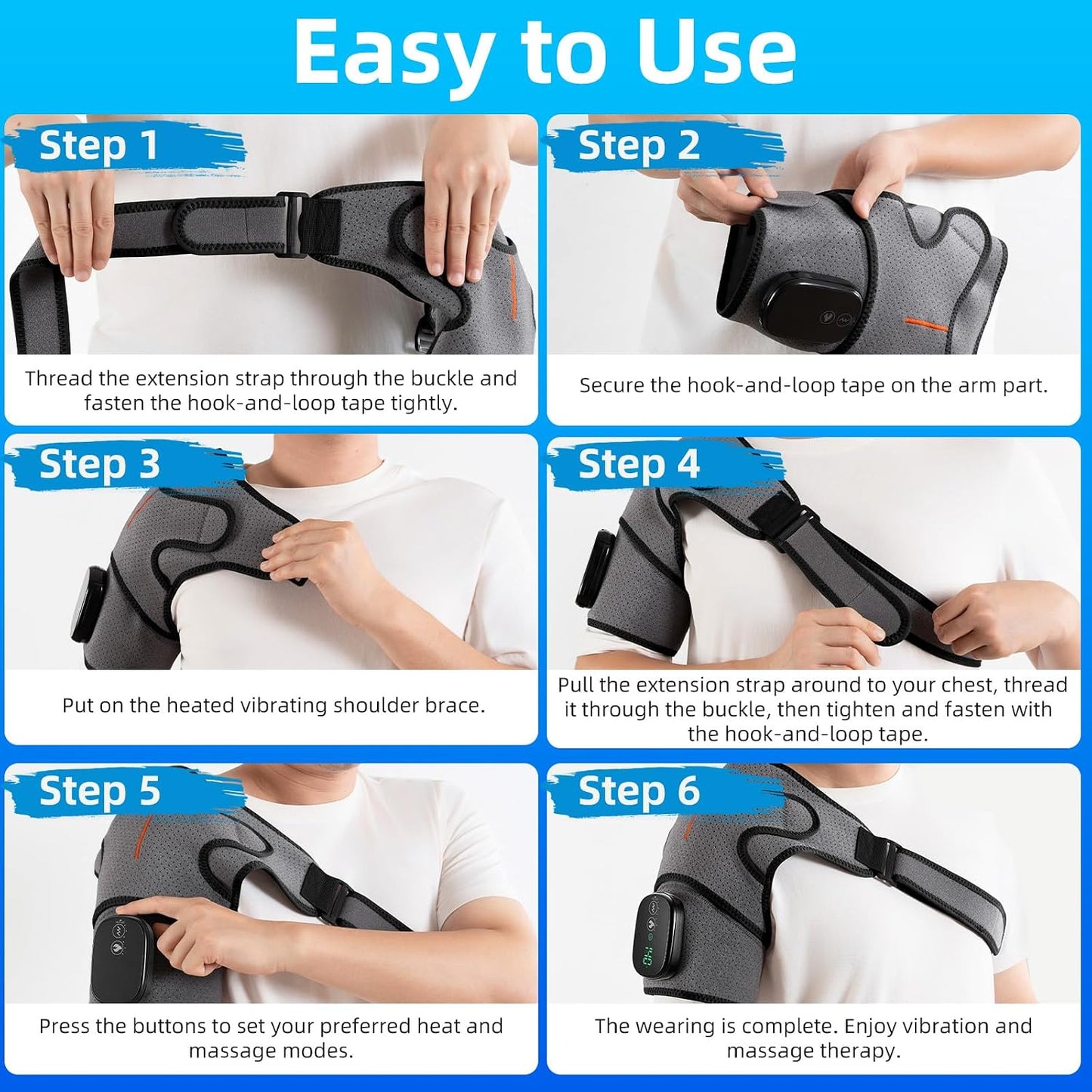 Cordless Shoulder Heating Pad with Massager, 5000mAh Rechargeable Heated Shoulder Wrap with 3 Timer,3 Vibration,3 Heat, Shoulder Brace for Rotator Cuff Pain Relief & Deep Tissue Comfort, Men & Women