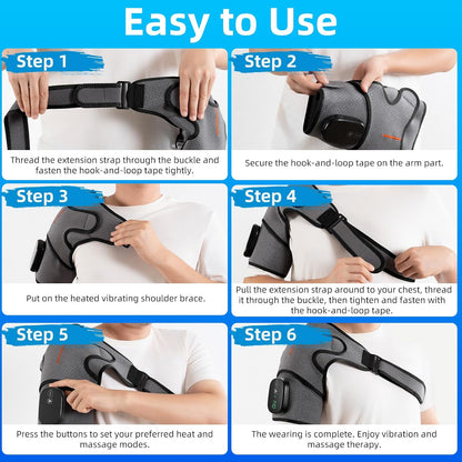 Cordless Shoulder Heating Pad with Massager, 5000mAh Rechargeable Heated Shoulder Wrap with 3 Timer,3 Vibration,3 Heat, Shoulder Brace for Rotator Cuff Pain Relief & Deep Tissue Comfort, Men & Women