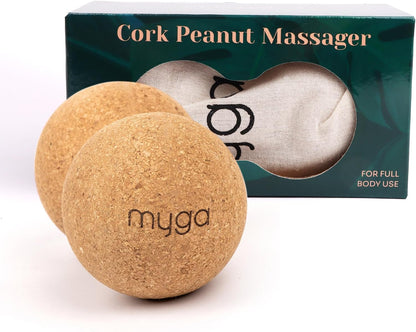 Myga - Cork Peanut Lacrosse Ball Muscle Roller Self Massager for Myofascial Release, Trigger Point Therapy and Deep Tissue Massage - 5.51" x 2.36"