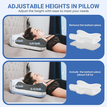 Elviros CPAP Pillow for Sleeping, HSA/FSA Ergonomic Adjustable Height Neck Support Memory Foam Bed Pillow for CPAP Users with Sleep Apnea, Suitable for Side and Back Sleepers