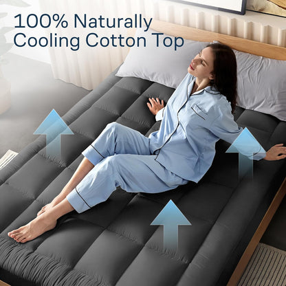 Niagara Sleep Solution Cloud-Like Queen Non-Slip Mattress Topper - 100% Cotton Top Mattress Pad for Back Pain Relief - Extra-Grip, Breathable & Naturally Cooling for Hot Sleepers, White