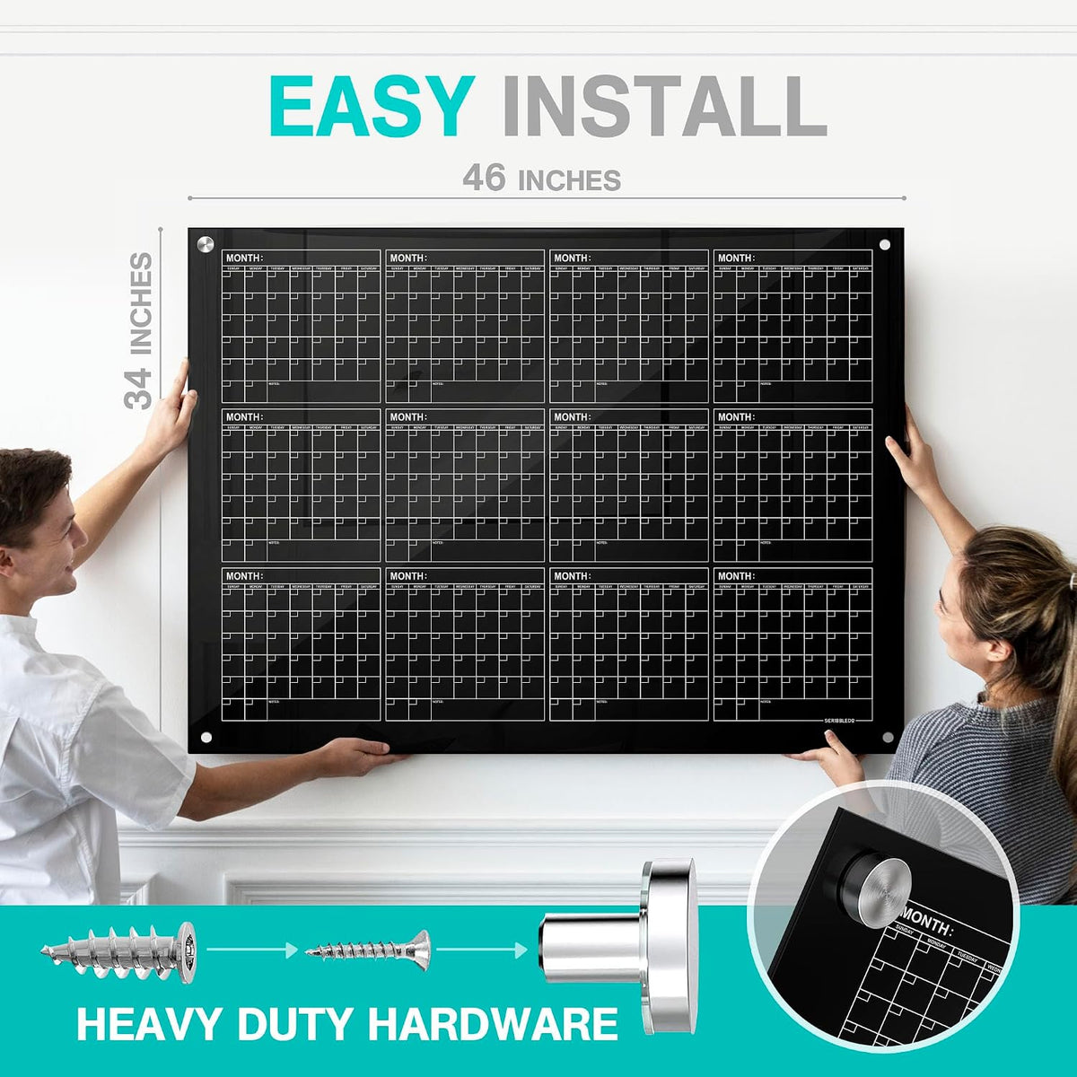 Magnetic 34”x46” Glass Whiteboard Calendar Yearly Dry Erase Planner for Wall Large Glass Whiteboard Calendars for Home and Office