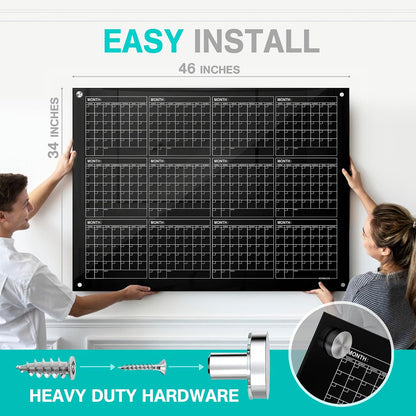 Magnetic 34”x46” Glass Whiteboard Calendar Yearly Dry Erase Planner for Wall Large Glass Whiteboard Calendars for Home and Office