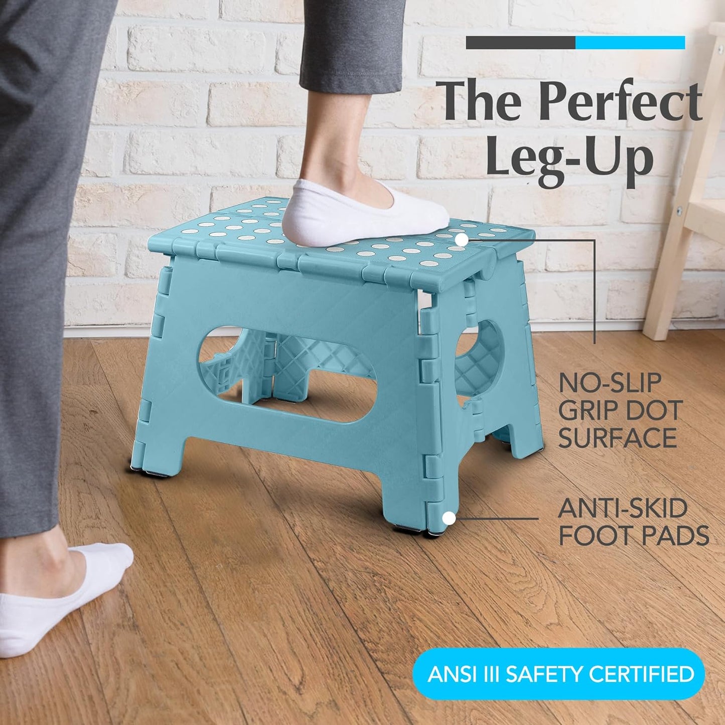 Handy Laundry Folding Step Stool - Sturdy Enough Collapsible Stool to Support Adults - Opens Easy with One Flip - Great for Kitchen, Bathroom or Bedroom (Black - 9 Inch)