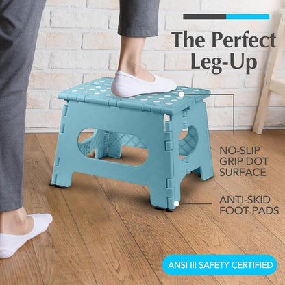 Handy Laundry Folding Step Stool - Sturdy Enough Collapsible Stool to Support Adults - Opens Easy with One Flip - Great for Kitchen, Bathroom or Bedroom (Black - 9 Inch)
