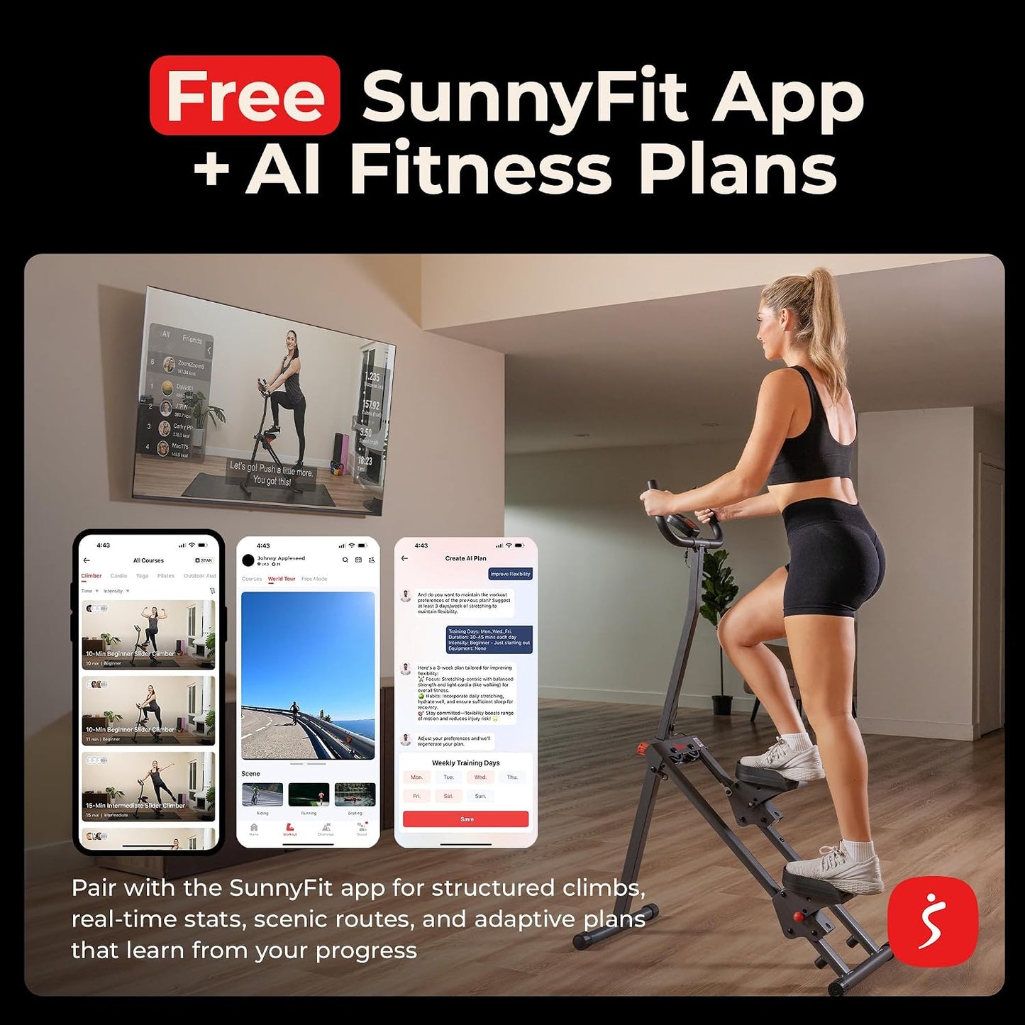 Sunny Health & Fitness Foldable Stair Climber with Extended Step Range