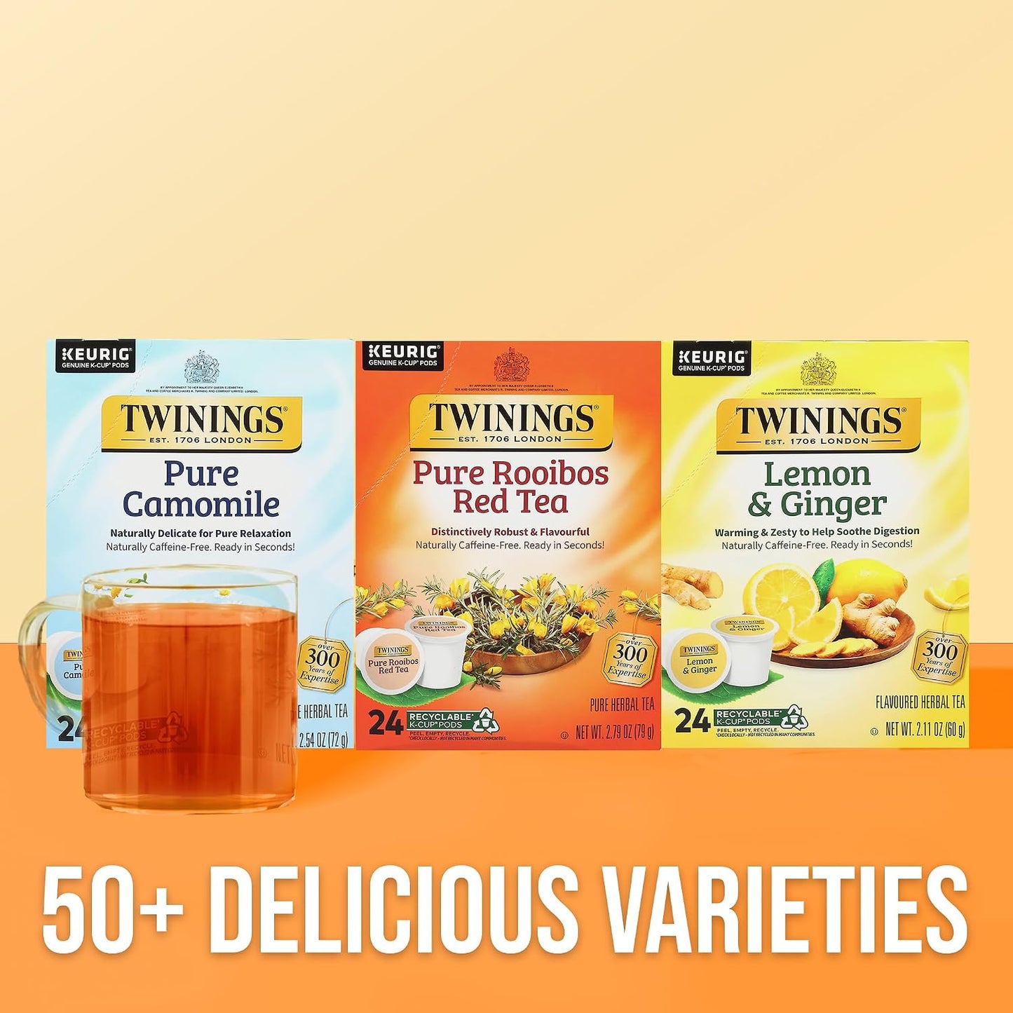 Twinings Pure Rooibos Red Tea K-Cup Pods for Keurig, 24 Count (Pack of 1), Natural, Slightly Sweet Taste, Naturally Caffeine-Free, Enjoy Hot or Iced