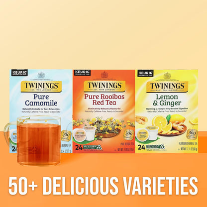 Twinings Pure Rooibos Red Tea K-Cup Pods for Keurig, 24 Count (Pack of 1), Natural, Slightly Sweet Taste, Naturally Caffeine-Free, Enjoy Hot or Iced