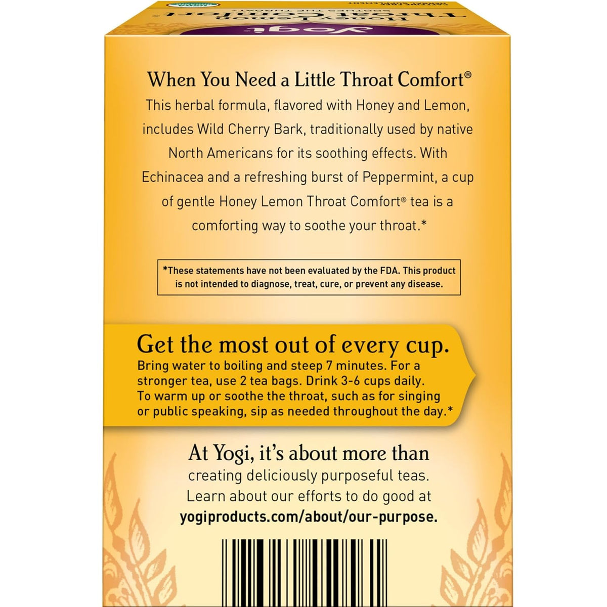 Yogi Honey Lemon Throat Comfort Tea, 16 Tea Bags (4 Pack)