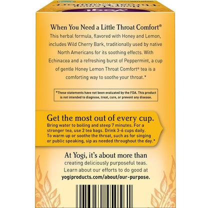 Yogi Honey Lemon Throat Comfort Tea, 16 Tea Bags (4 Pack)