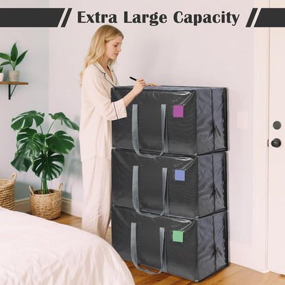 Moving Bags Heavy Duty 210GSM with Full-Open Side Zipper, 93L 220lbs Waterproof Foldable Storage Totes for College Dorm Move-In, Moving Boxes Alternative & Home Organization, Blue