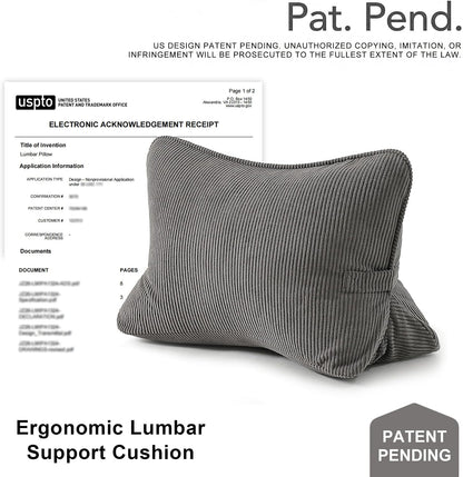 Pat. Pend. Corduroy Lumbar Support Back Pillow for Watching TV, Reading & Gaming, Ergonomic Triangle Support Cushion for Sofa, Armchair & Bed Sitting, Removable Washable Cover, Beige Gray