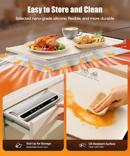 Food Warming Mat with Heat-Resistant Pad, 26X15 Inch, 6 Temperature & 6 Timer Settings, Child Lock Safety,Food Warmer Chafing Dishes for Buffet,Gatherings,Parties,Everyday Use