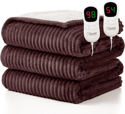 Homemate Heated Blanket Electric Throw - 50"x60" Heating Blanket Throw 1/2/4/6/8 Hours Auto-Off 10 Heat Levels Over-Heat Protection Soft Flannel Sherpa Heater ETL Certification