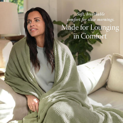 Threadmill Travel Blanket Cotton Viscose from Bamboo - Airplane Premium Soft Flight Grey Throw Blanket in Cloth Bag (Grey Color) Compact & Portable Blanket for Travel, Car, Picnic & Camping