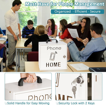 Wooden Phone Lock Box, Cell Phone Locker with 33 Adjustable Dividers | Phone Storage Cabinet with Security Lock & Handle, Desktop Phone Organizer for Classroom, Office & Repair Shops