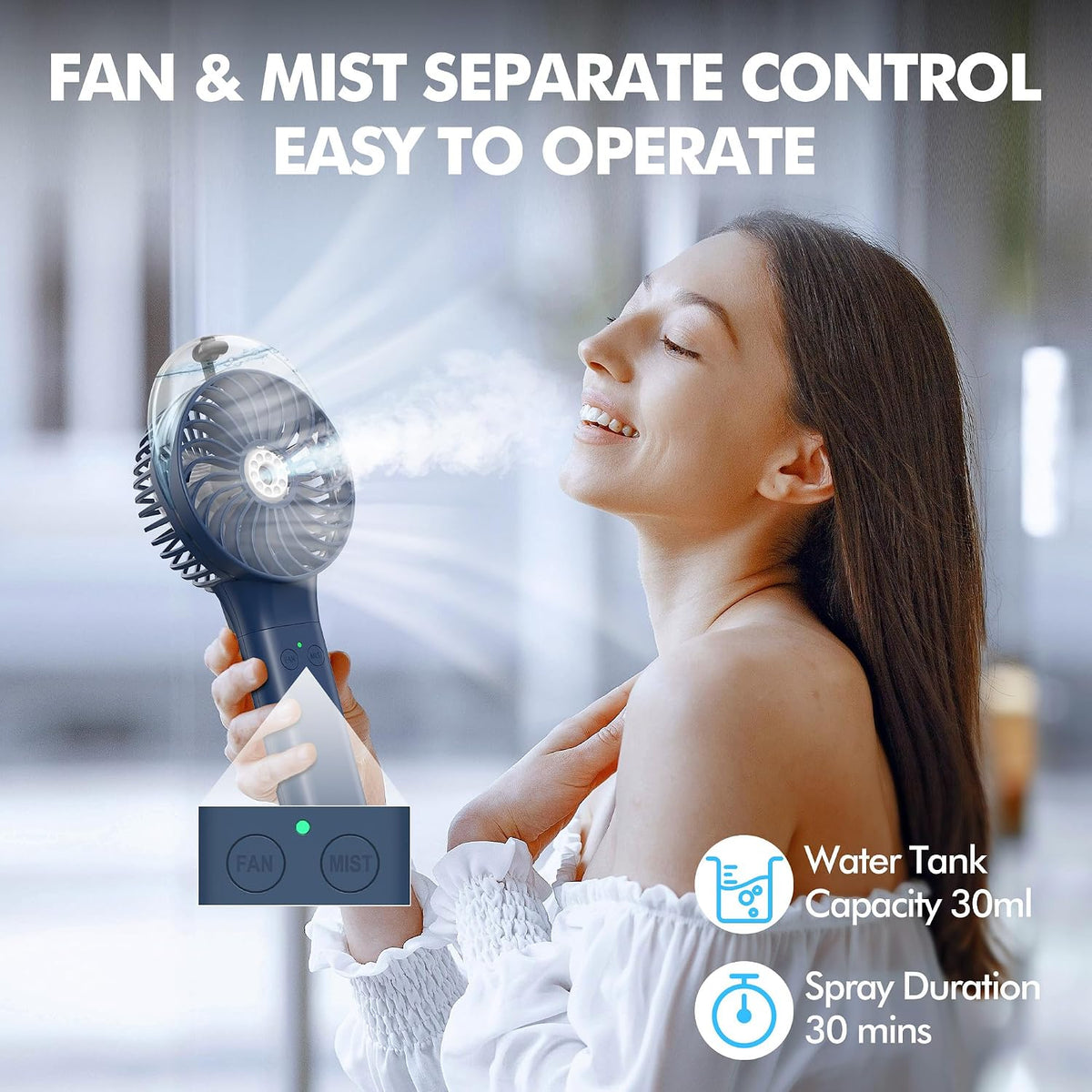 MORECORE Portable Misting Fan, 180° Foldable Handheld Personal Fan
