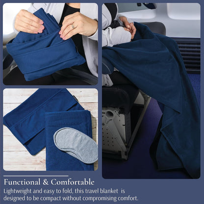 Brookstone Travel Blanket 2-in-1 Soft Throw with Carrying Pouch