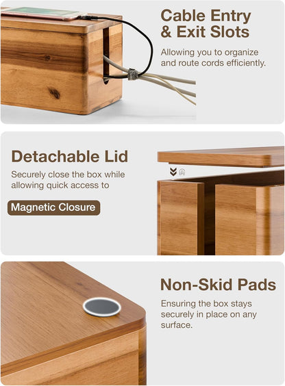 TIDITA 16" L Wooden Large Cable Management Box Round Edge (Walnut Color)
