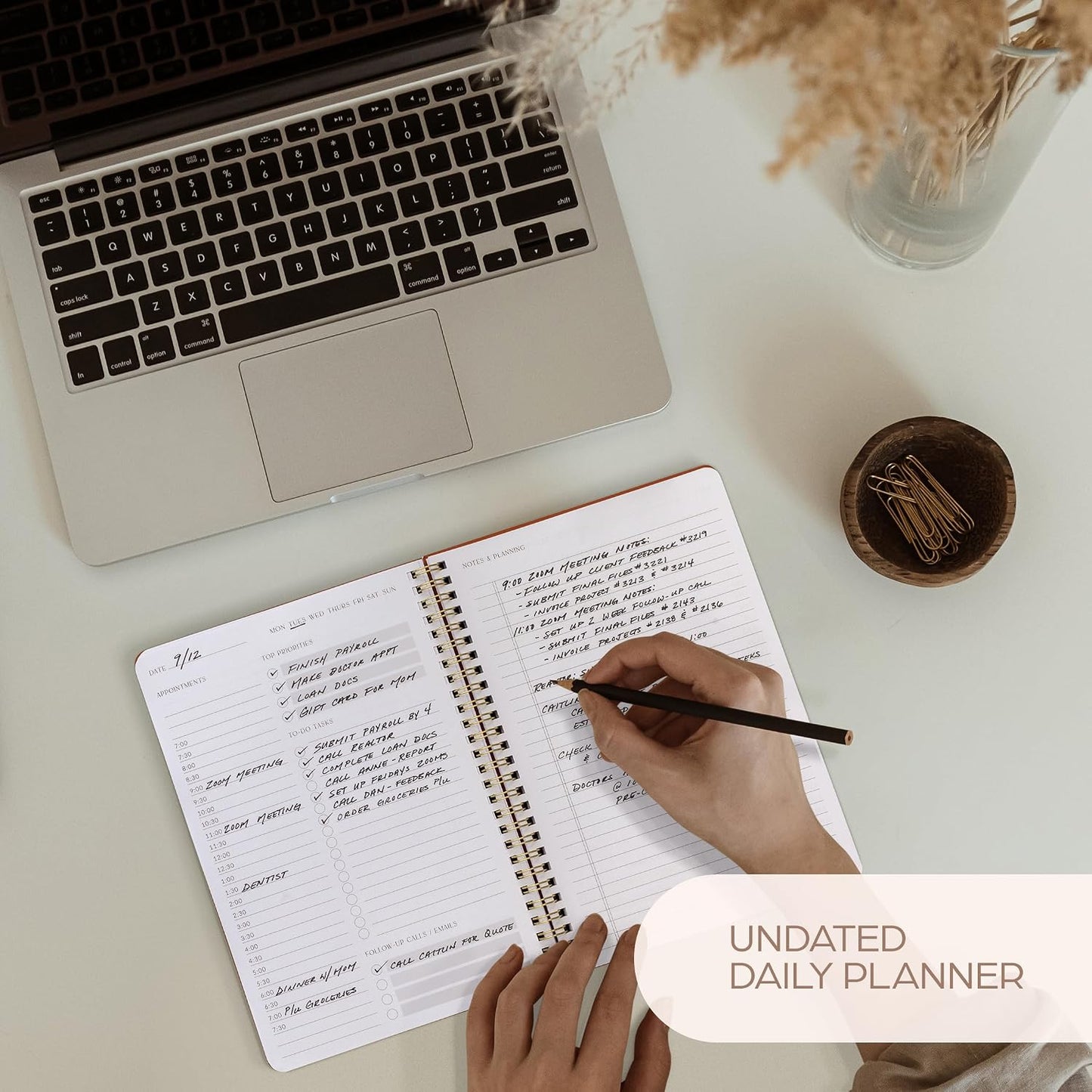 Beautiful Daily Planner And Notebook With Hourly Schedule - Spiral Notebook