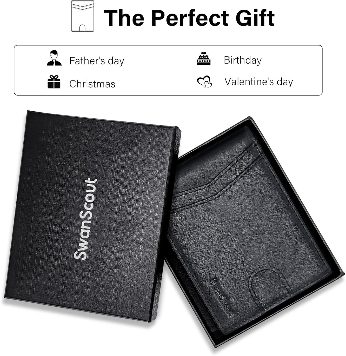 SwanScout Wallet for Tile Pro (2022), Cash Pocket Version, RFID Blocking Genuine Leather Bifold Wallet with Gift Box (Not Include Tracker)