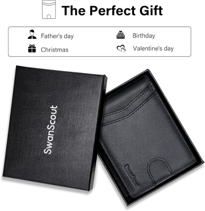 SwanScout Wallet for Tile Pro (2022), Cash Pocket Version, RFID Blocking Genuine Leather Bifold Wallet with Gift Box (Not Include Tracker)