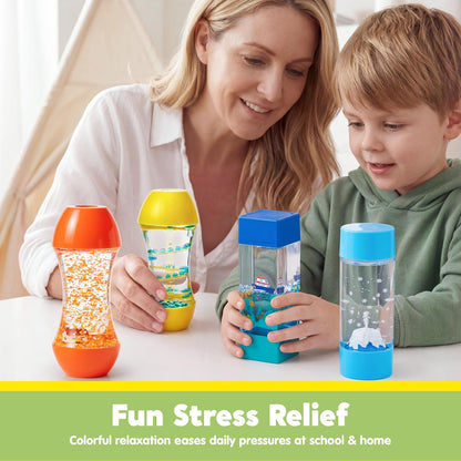 JOYIN 4-Pack Fidget Tubes for Kids, Sensory Tubes, Stress Relief Toy, Speech Therapy, Calming Toys for Children with Autism, Calm Down Corner Classroom Supplies, Back to School Gifts for Toddlers