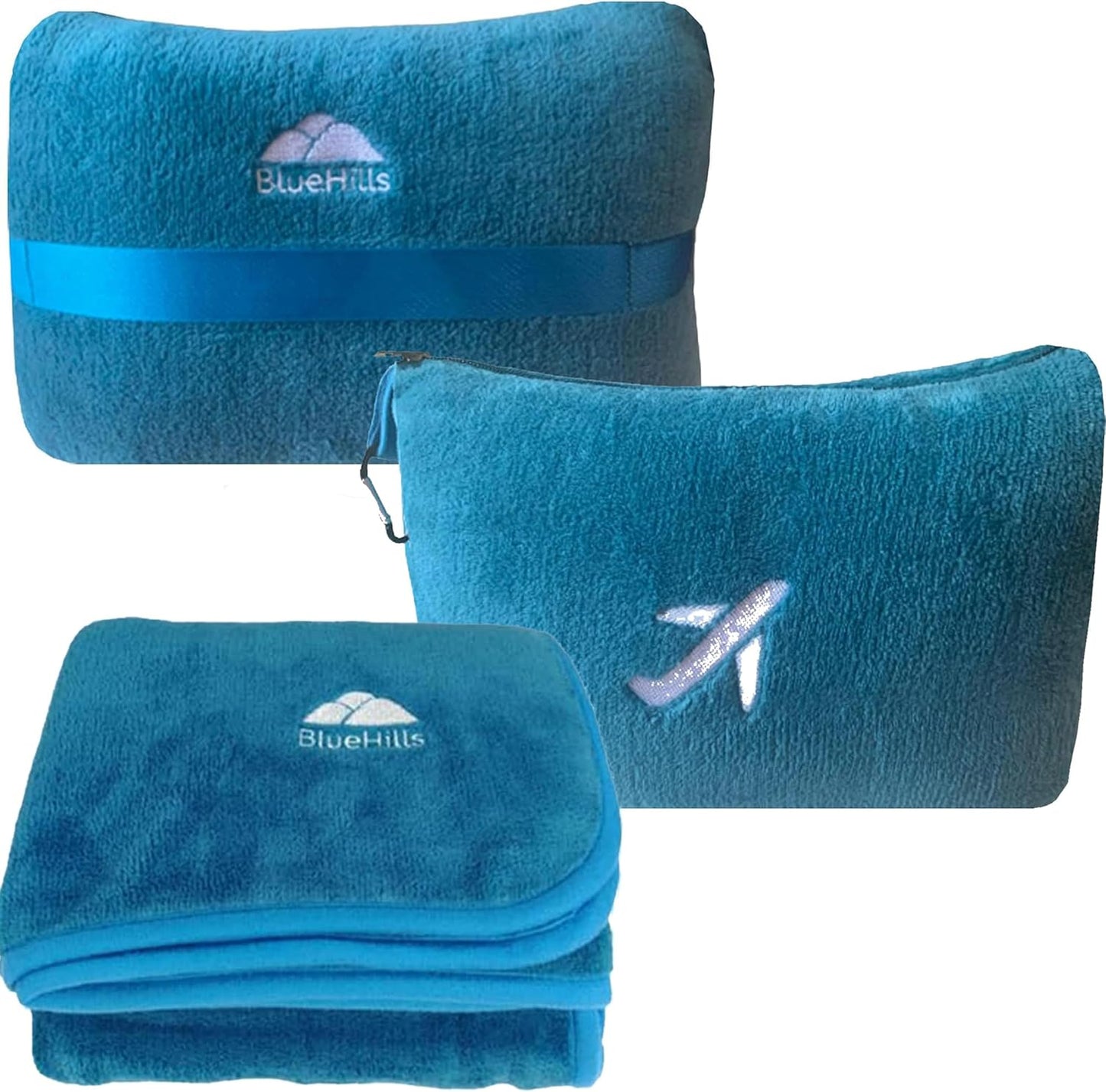 BlueHills Premium Soft Plush Mini Travel Blanket Pillow Plane 2 in 1 Gray