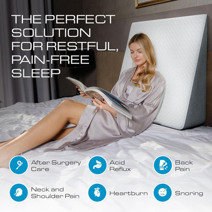 Kolbs Bed Wedge Pillow for Sleep Apnea, FSA Eligible Acid Reflux, and Back Pain Relief, with Chic Jacquard Cover - Headboard Wedges for Sleeping (5" Gentle Incline)