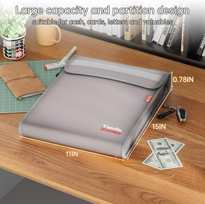 6400℉ Fireproof Document Bag, 15”x 11” Waterproof Document Organizer, Grey
